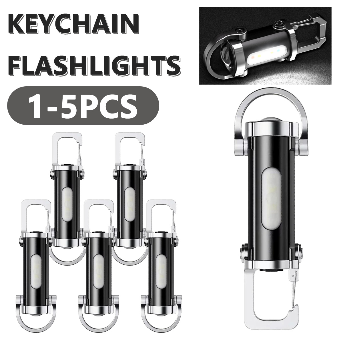 Keychain Flashlight - Powerful EDC LED Flashlight Keychain Rechargeable
